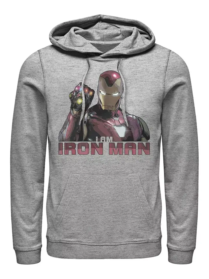 Мужская толстовка с капюшоном Marvel Avengers: Финал, I Am Iron Man Gauntlet Fifth Sun — изображение 1 из 1, серый