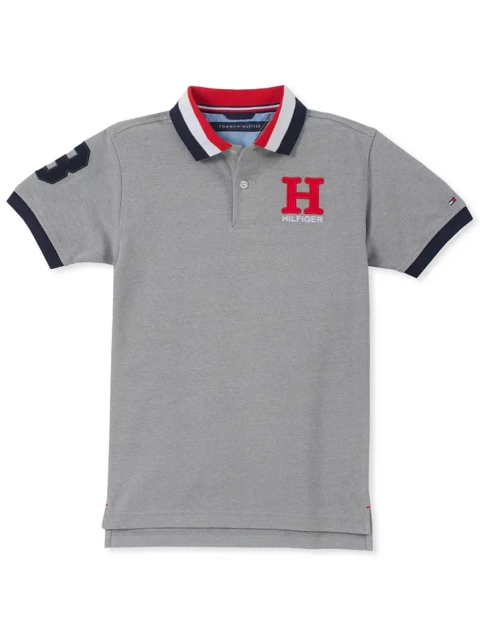 Поло с вышивкой и полосатым воротником для малышей и мальчиков Matt Tommy Hilfiger — изображение 4 из 5, серый