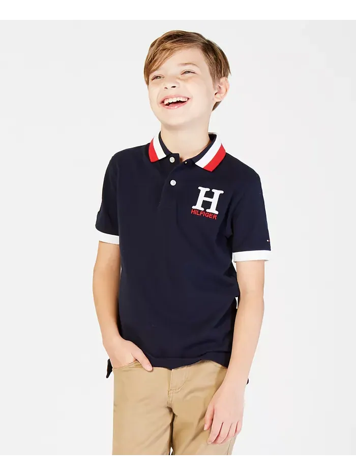 Поло с вышивкой и полосатым воротником для малышей и мальчиков Matt Tommy Hilfiger — изображение 1 из 6, темно-синий