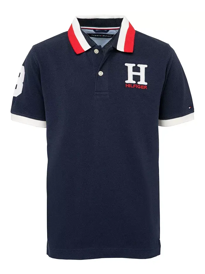 Поло с вышивкой и полосатым воротником для малышей и мальчиков Matt Tommy Hilfiger — изображение 2 из 6, темно-синий