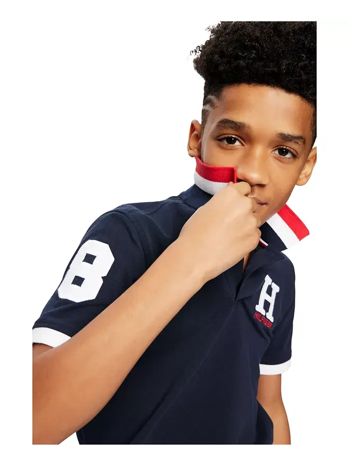 Поло с вышивкой и полосатым воротником для малышей и мальчиков Matt Tommy Hilfiger — изображение 5 из 6, темно-синий