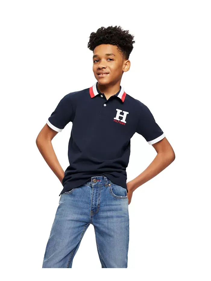 Поло с вышивкой и полосатым воротником для малышей и мальчиков Matt Tommy Hilfiger — изображение 6 из 6, темно-синий