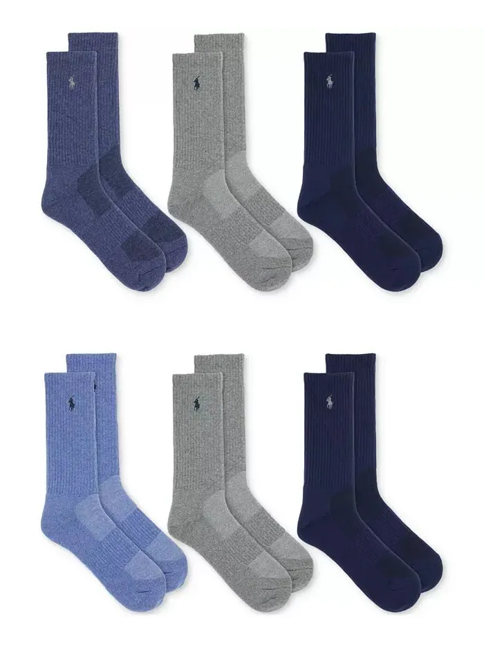 Мужские носки Performance Sport Crew, 6 пар Polo Ralph Lauren — изображение 1 из 2, джинсовый синий