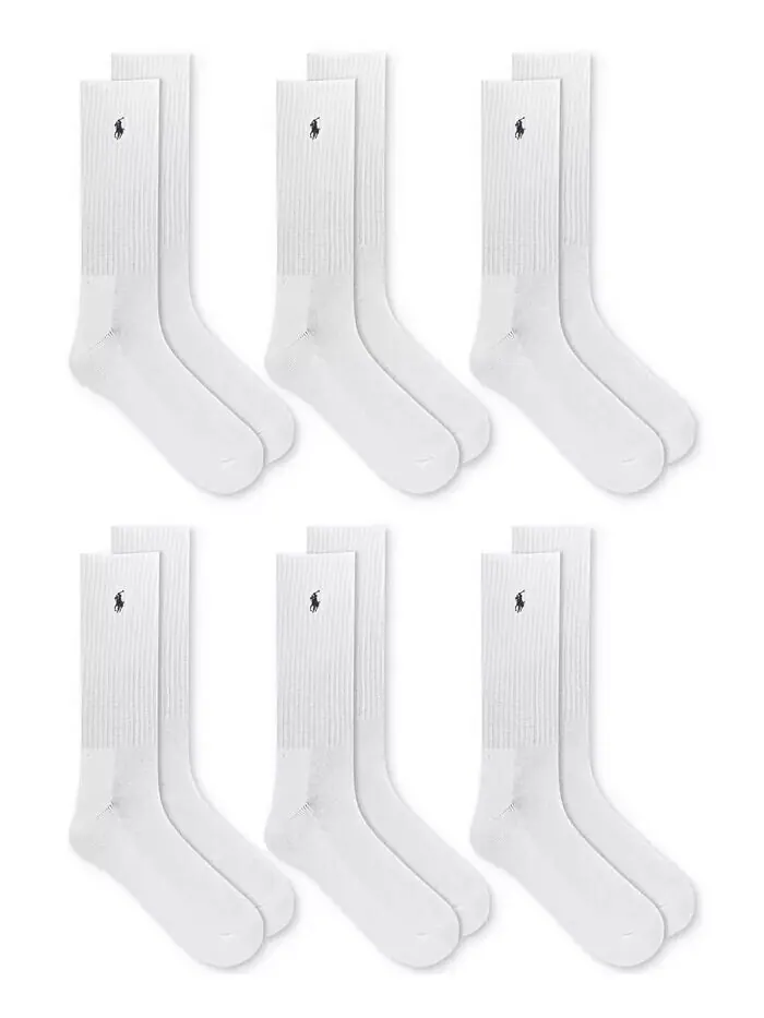 Мужские носки Performance Sport Crew, 6 пар Polo Ralph Lauren — изображение 1 из 2, белый