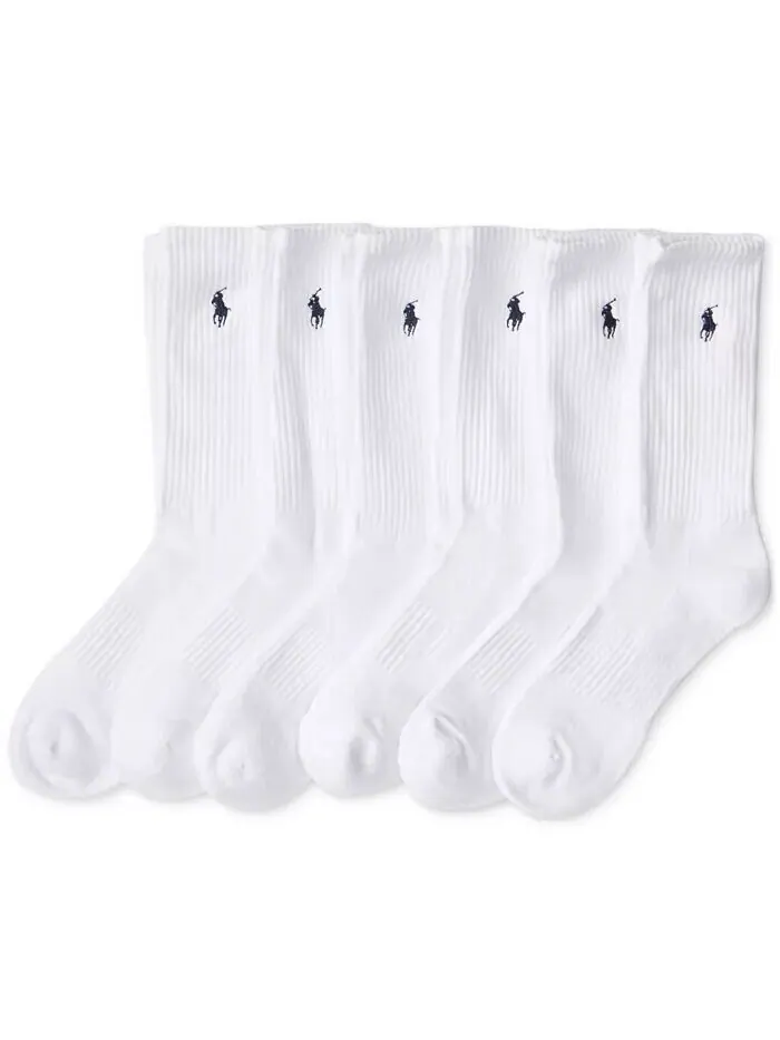 Мужские носки Performance Sport Crew, 6 пар Polo Ralph Lauren — изображение 2 из 2, белый