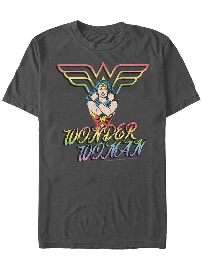 Мужская футболка Wonder Woman Diana Rainbow с коротким рукавом Fifth Sun — изображение 1 из 1, темно-серый