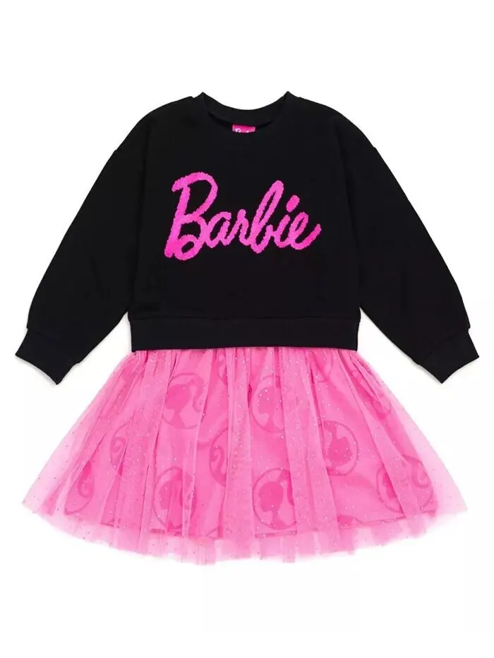 Платье из французской махровой ткани для девочек Barbie — черный