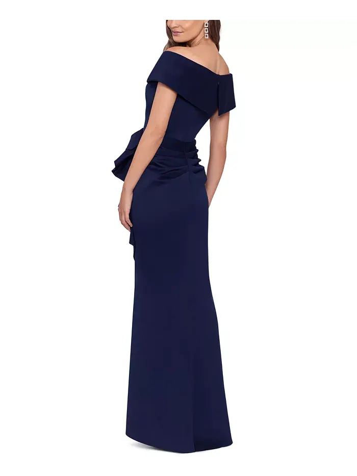 Платье Scuba Off-The-Shoulder с открытыми плечами XSCAPE — изображение 3 из 3, синий