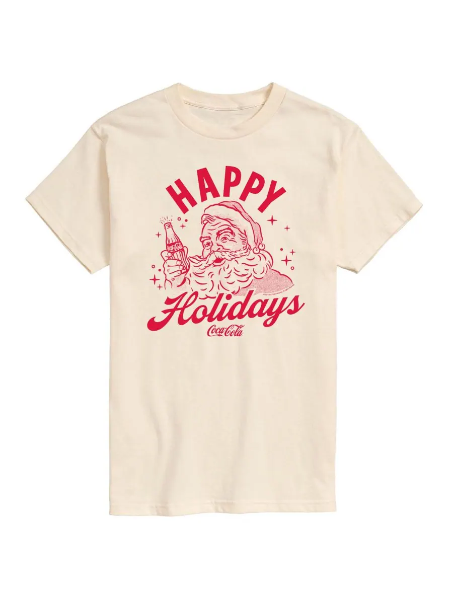 Мужская футболка с коротким рукавом и графическим принтом Coca-Cola Happy Holidays AIRWAVES — изображение 1 из 3, бежевый