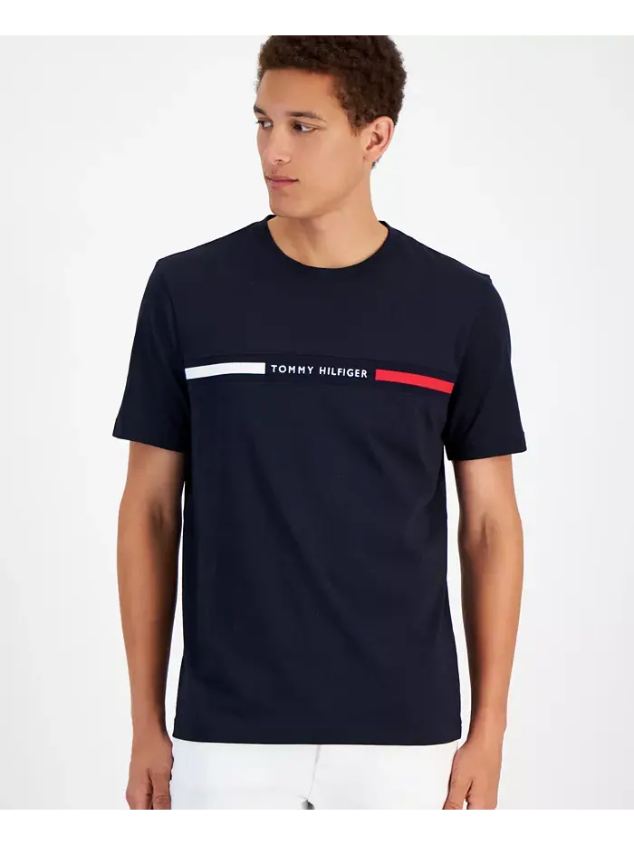 Мужская футболка с коротким рукавом и логотипом на груди Tommy Hilfiger — изображение 1 из 5, голубой