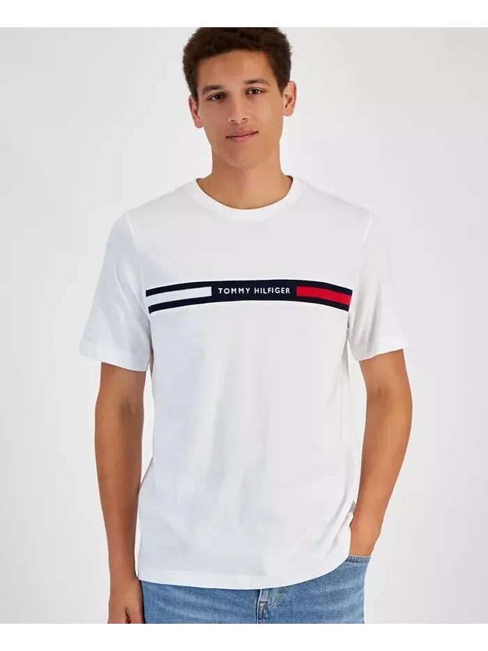 Мужская футболка с коротким рукавом и вставкой на груди с логотипом Tommy Hilfiger — изображение 1 из 1, белый