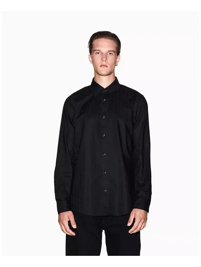 Мужская рубашка Regular-Fit из хлопка с жаккардовым логотипом по всей поверхности A|X Armani — изображение 1 из 1, черный