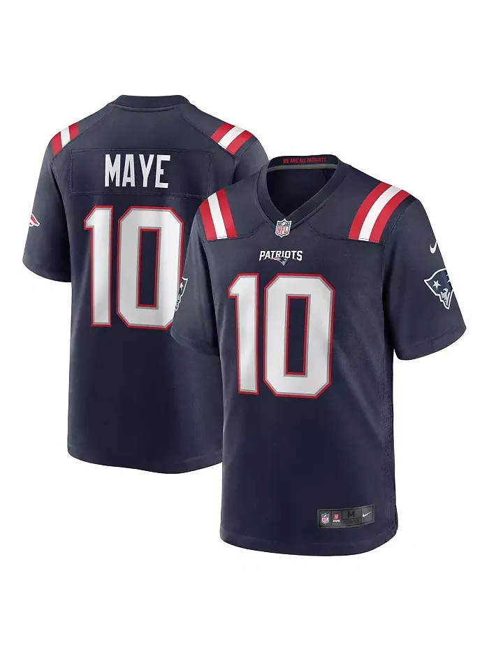 Мужская игровая футболка Drake Maye New England Patriots, выбор в первом раунде драфта НФЛ 2024 Nike — изображение 1 из 3