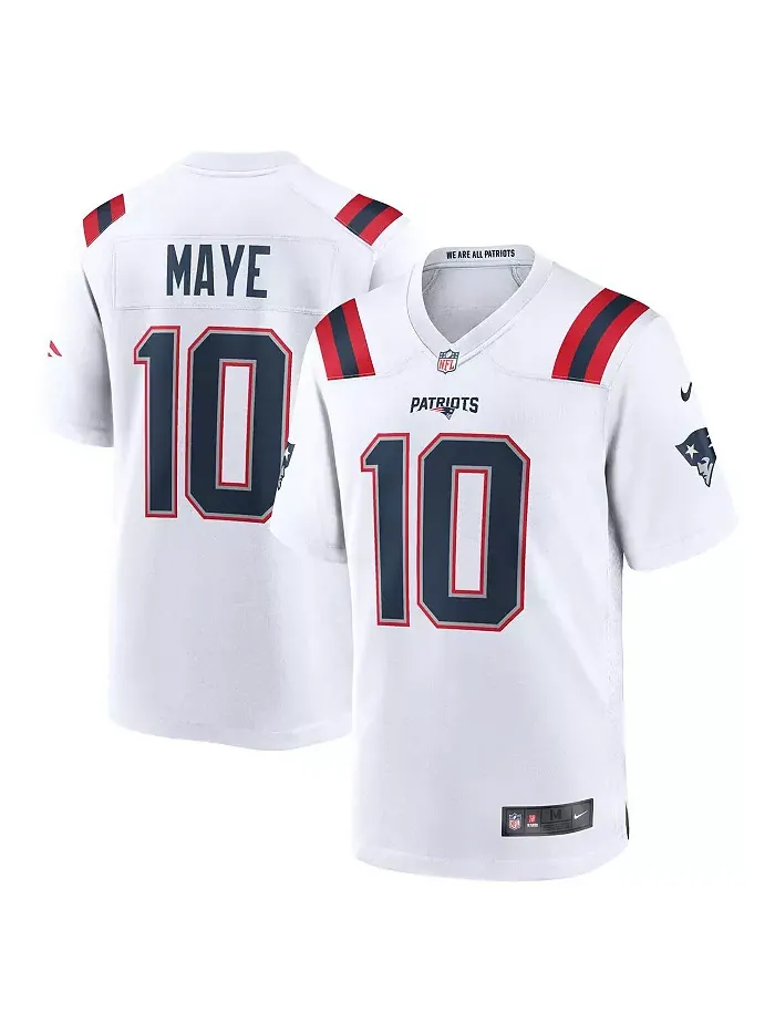 Мужская игровая футболка Drake Maye New England Patriots, выбор в первом раунде драфта НФЛ 2024 Nike — изображение 1 из 5