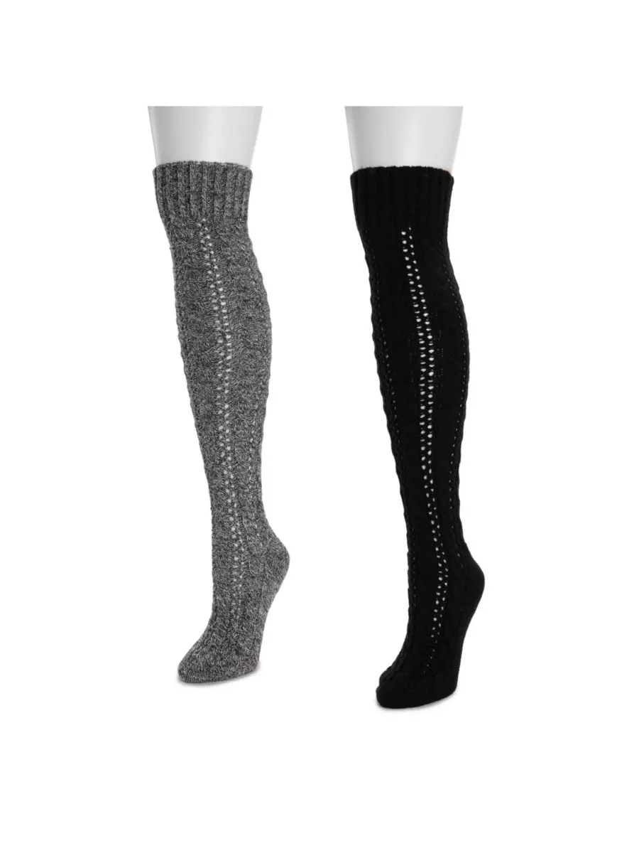 Женские вязаные свитера с косами свободного кроя (2 пары в упаковке) MUK LUKS, Ebony/ebony marl — изображение 2 из 2