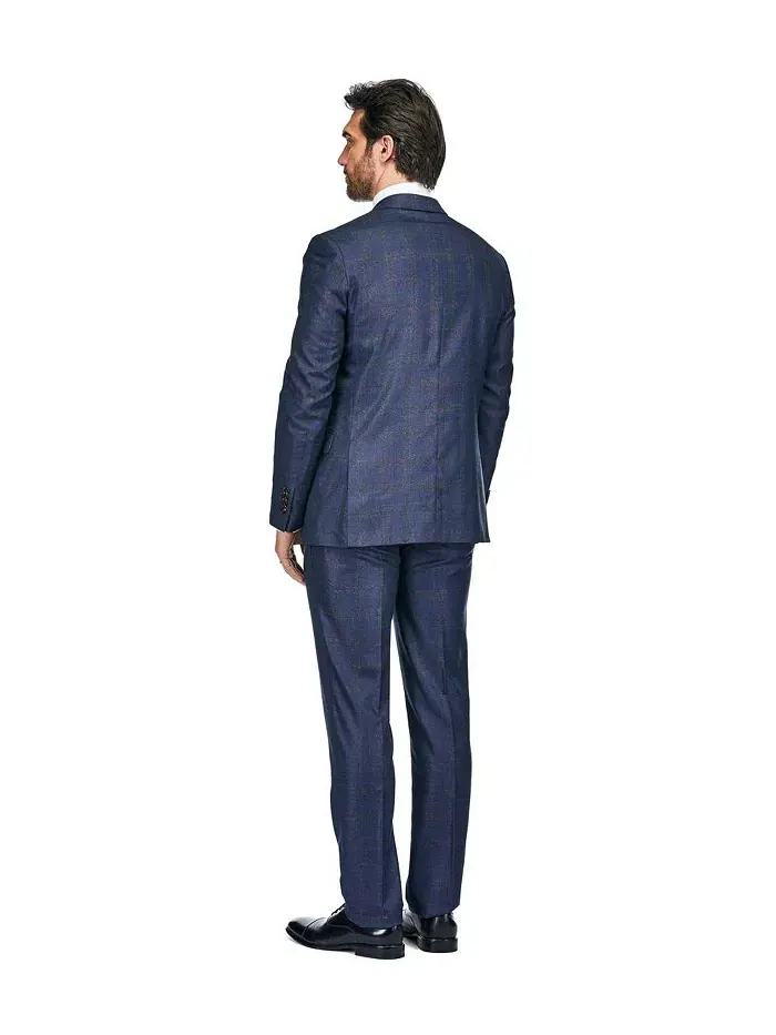 Мужской трехсоставной приталенный клетчатый костюм Slim Fit Tailored Check Suit Gino Vitale — изображение 3 из 4, синий