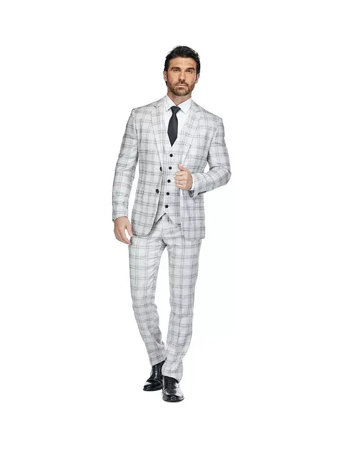 Мужской трехсоставной приталенный клетчатый костюм Slim Fit Tailored Check Suit Gino Vitale