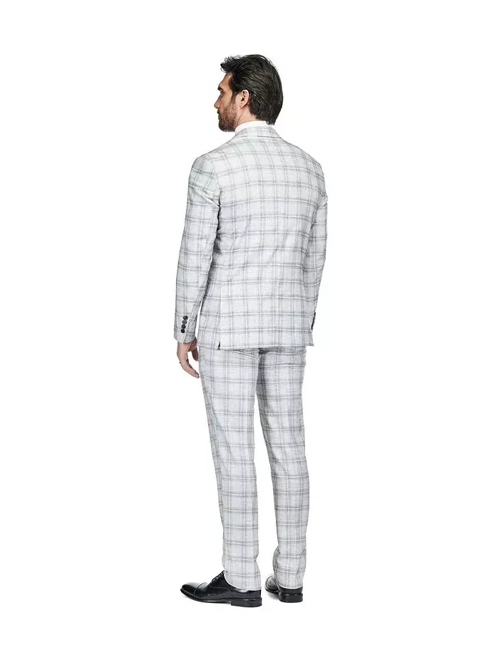 Мужской трехсоставной приталенный клетчатый костюм Slim Fit Tailored Check Suit Gino Vitale — изображение 3 из 4, белый