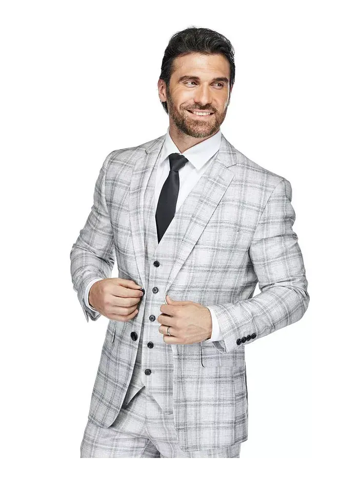 Мужской трехсоставной приталенный клетчатый костюм Slim Fit Tailored Check Suit Gino Vitale — изображение 4 из 4, белый