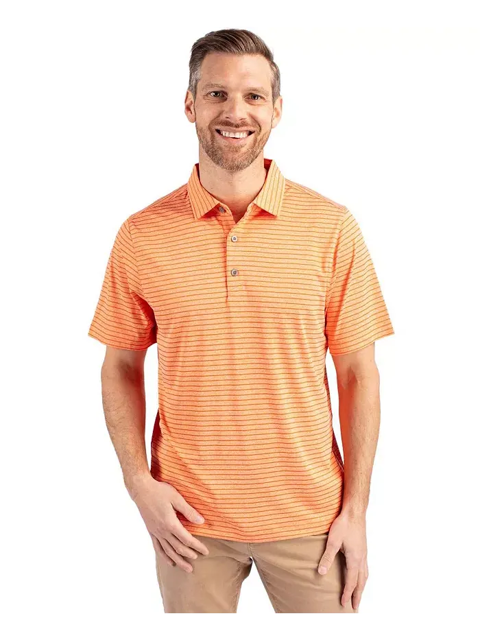 Футболка-поло мужская Forge Eco Heather Stripe Stretch Recycled Cutter & Buck — изображение 1 из 2, оранжевый