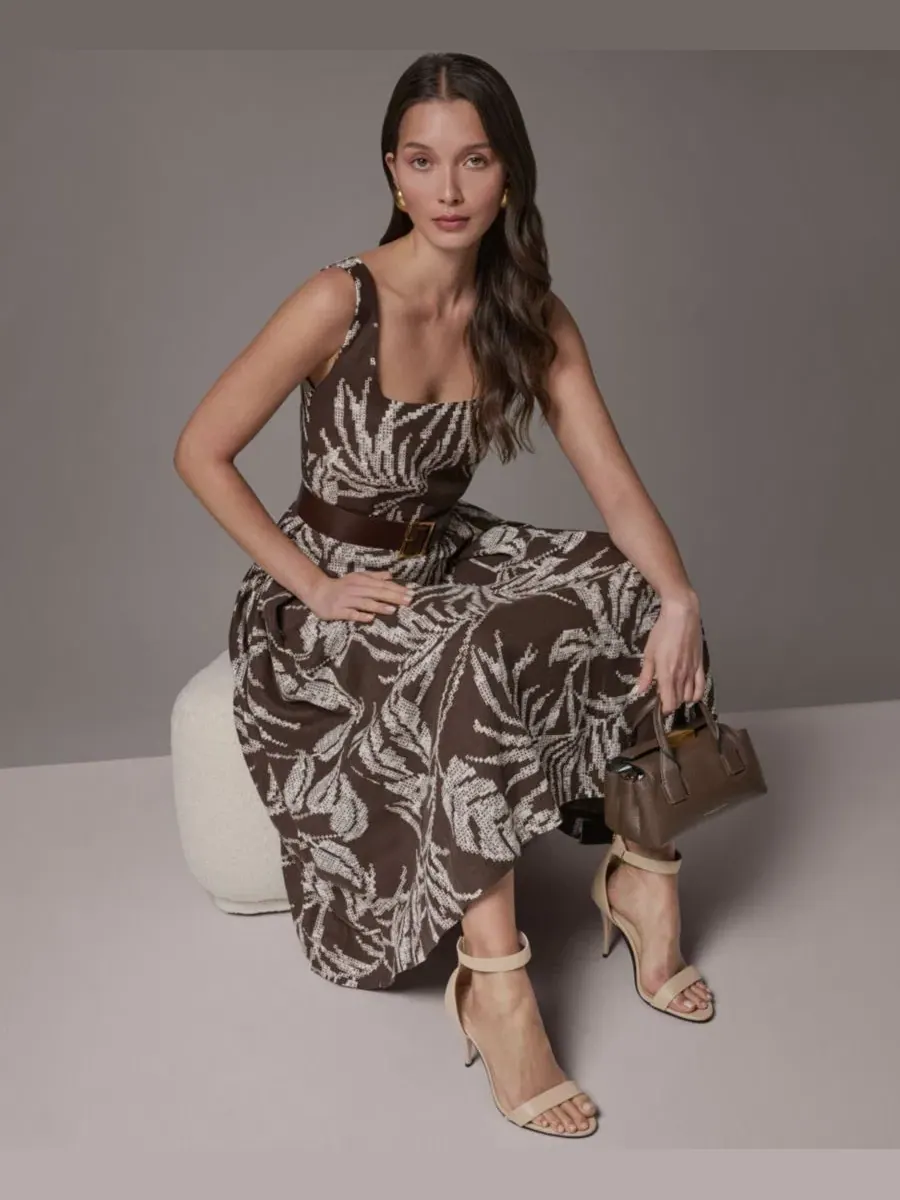 Женское миди-платье с принтом и квадратным вырезом Donna Karan New York — изображение 10 из 12, мульти