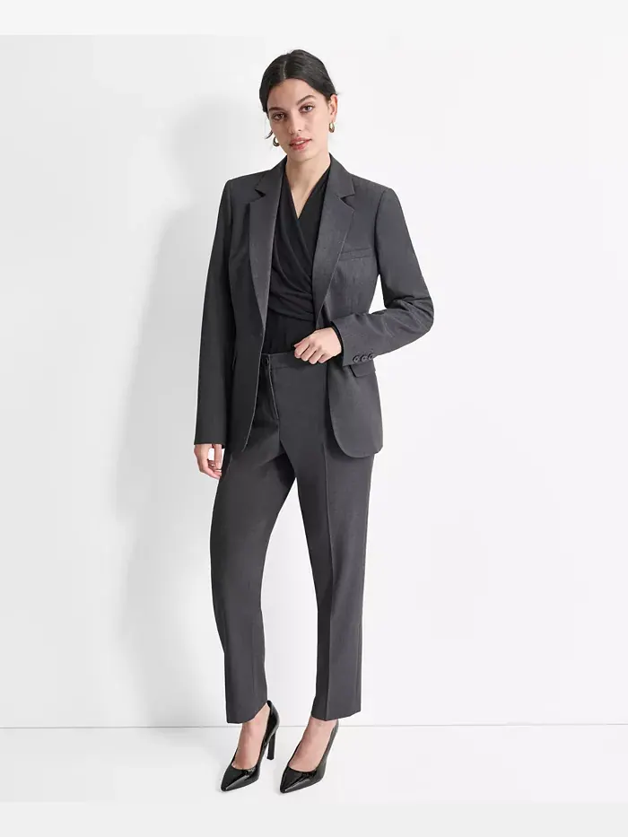 Женский пиджак с застежкой на пуговицы спереди и длинным рукавом DKNY — изображение 6 из 6, темно-серый