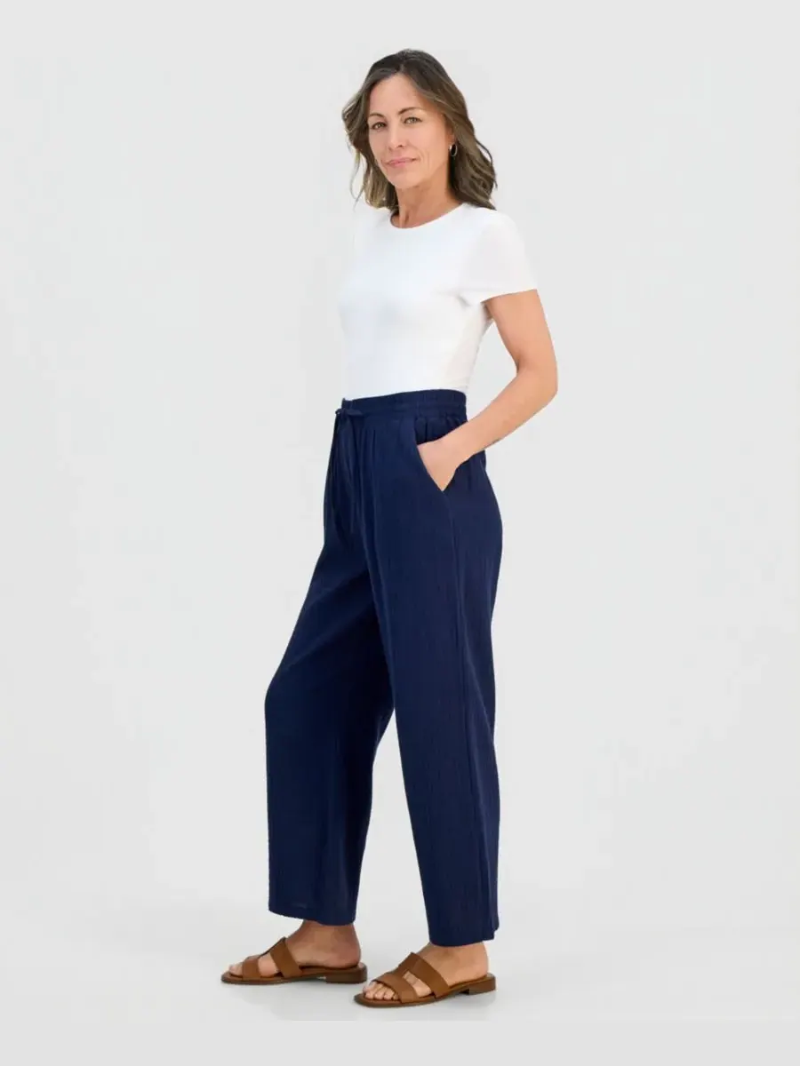 Укороченные брюки из хлопковой марли с широкими штанинами Style & Co — изображение 2 из 4, синий