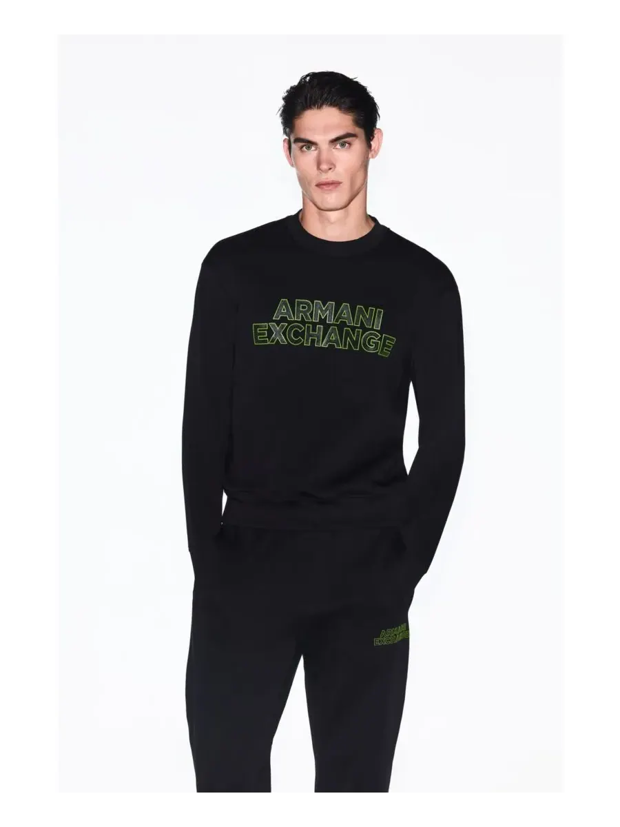 Мужская толстовка с круглым вырезом и логотипом Elevated A|X Armani Exchange — изображение 2 из 3, черный