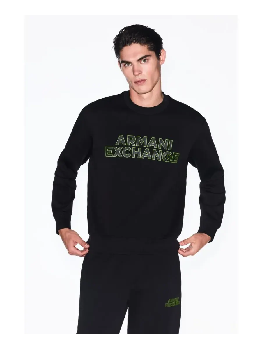 Мужская толстовка с круглым вырезом и логотипом Elevated A|X Armani Exchange — изображение 3 из 3, черный
