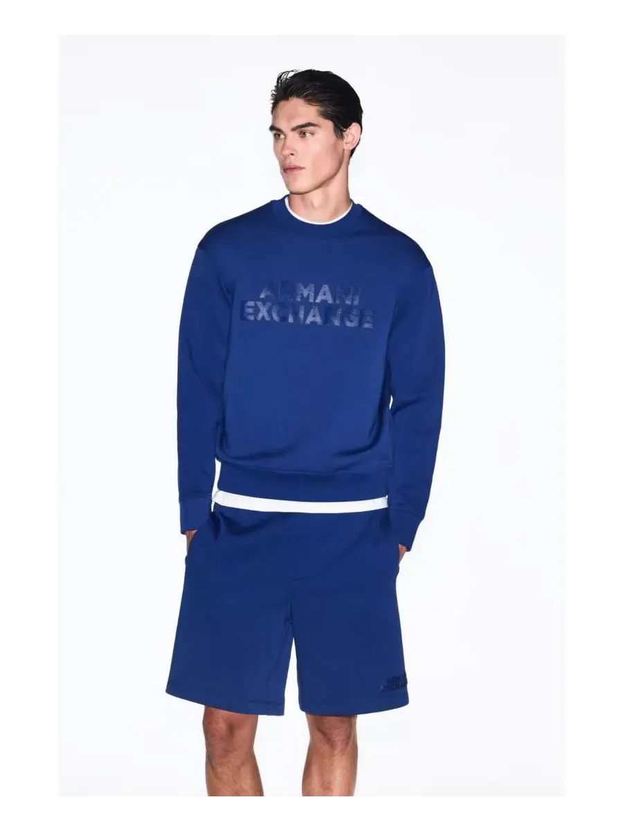 Мужская толстовка с круглым вырезом и логотипом Elevated A|X Armani Exchange — изображение 2 из 4, синий