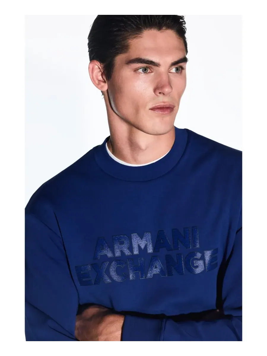 Мужская толстовка с круглым вырезом и логотипом Elevated A|X Armani Exchange — изображение 3 из 4, синий