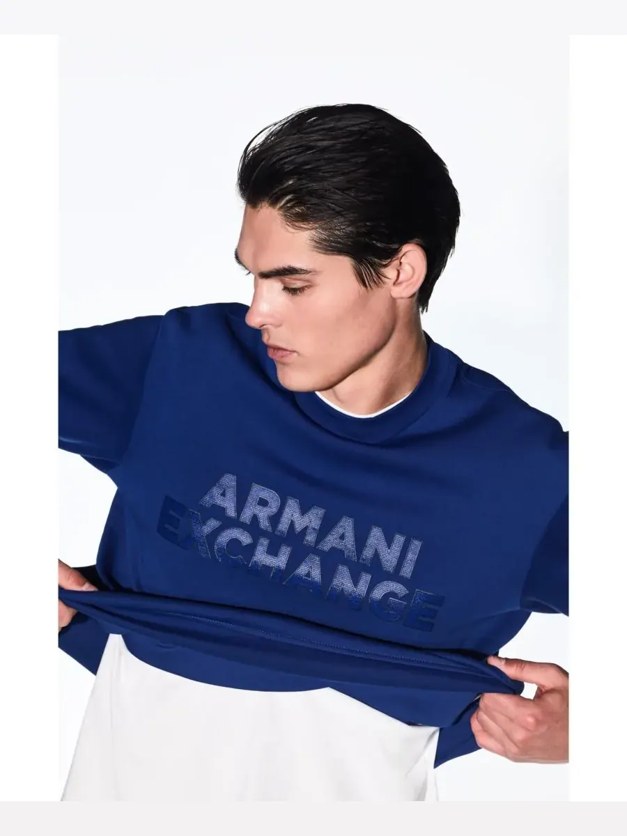 Мужская толстовка с круглым вырезом и логотипом Elevated A|X Armani Exchange — изображение 4 из 4, синий