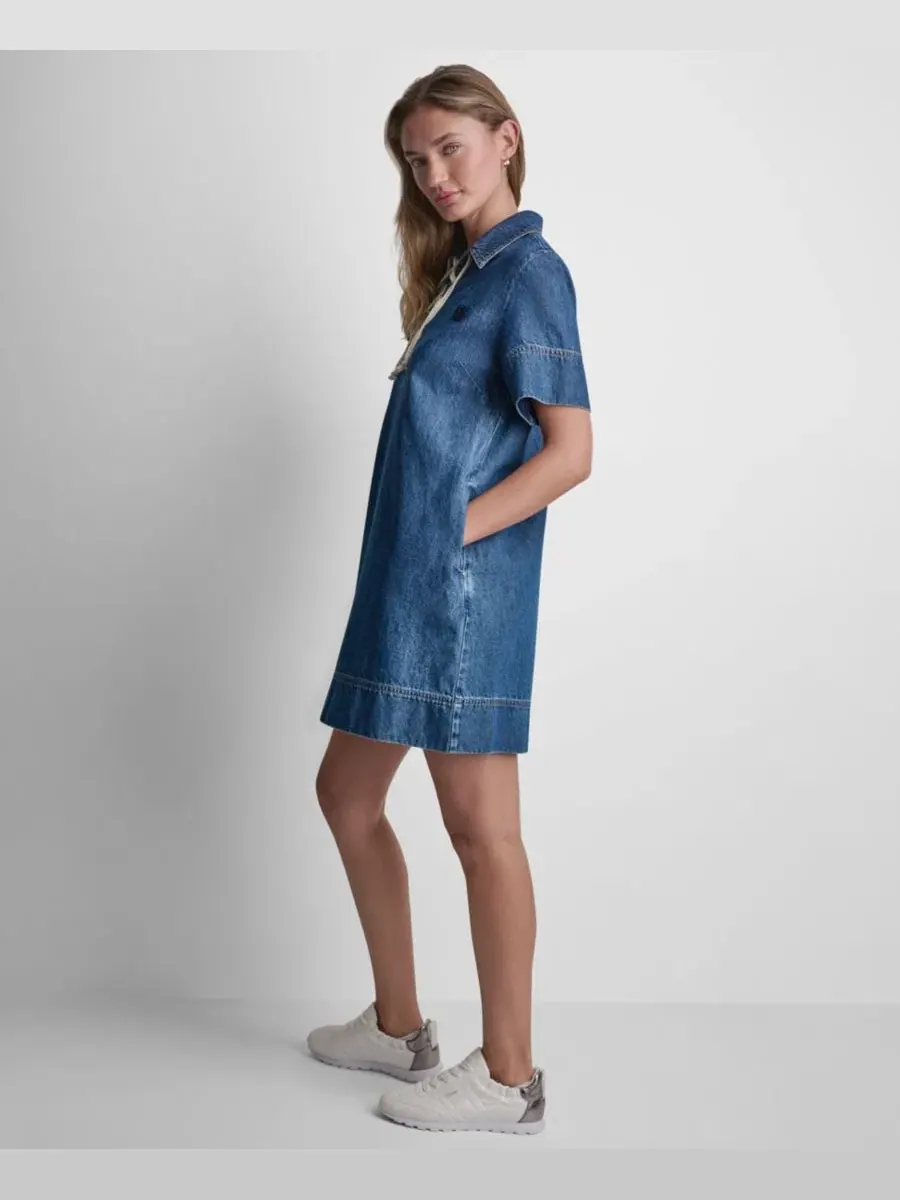 Женское платье-рубашка с короткими рукавами и шнуровкой Dkny Jeans — изображение 6 из 10, индиго