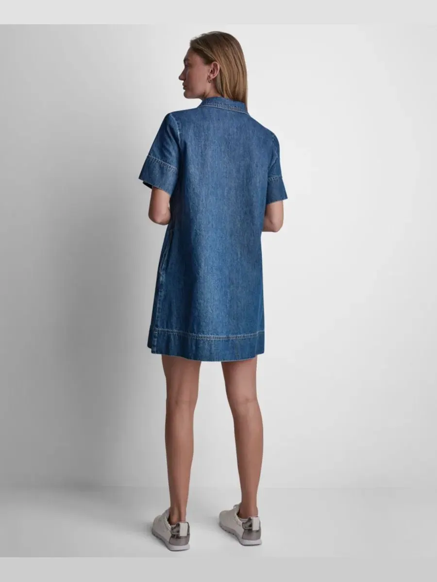Женское платье-рубашка с короткими рукавами и шнуровкой Dkny Jeans — изображение 8 из 10, индиго