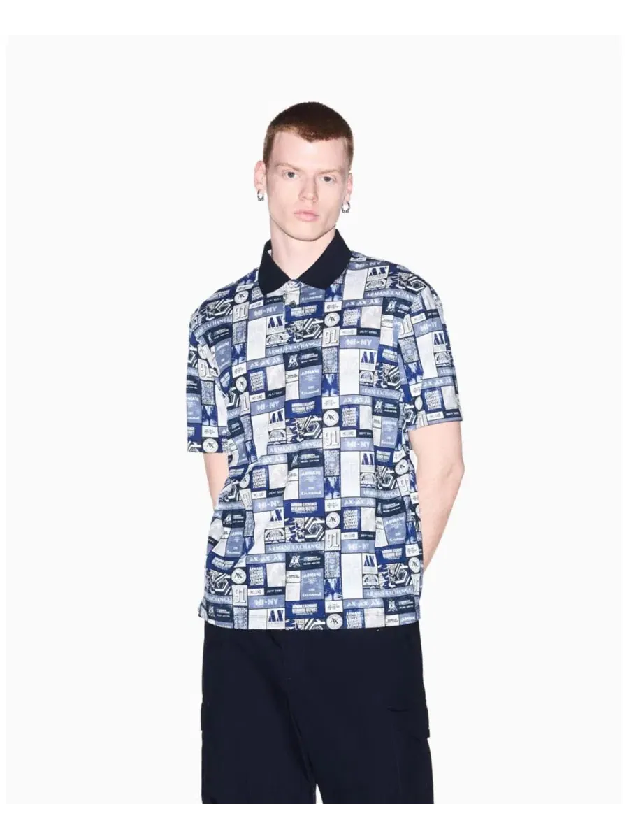Поло из хлопкового джерси с принтом Collage Logo A|X Armani Exchange — изображение 1 из 8, белый