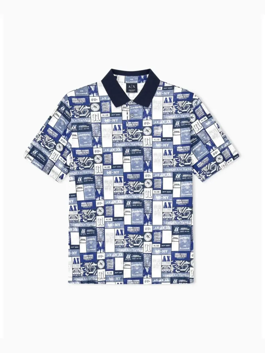 Поло из хлопкового джерси с принтом Collage Logo A|X Armani Exchange — изображение 2 из 8, белый
