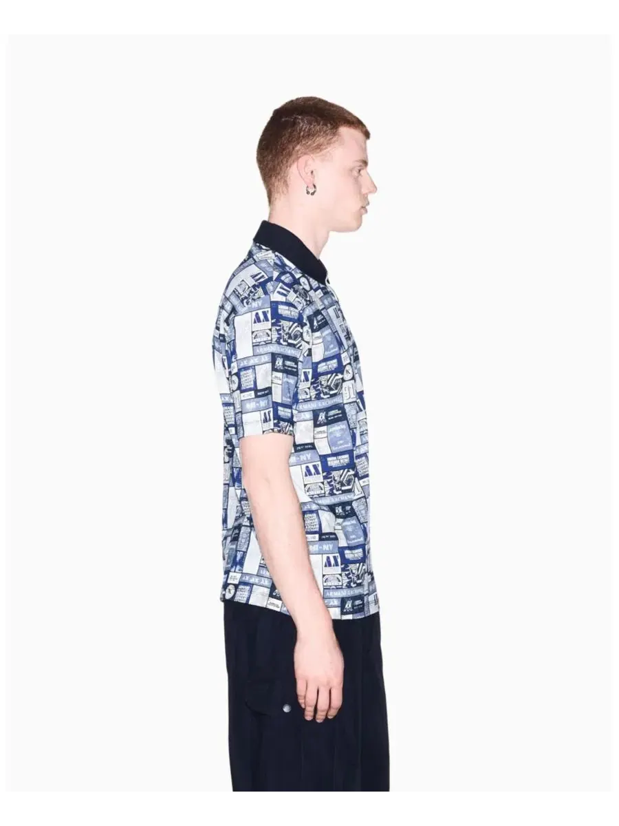 Поло из хлопкового джерси с принтом Collage Logo A|X Armani Exchange — изображение 7 из 8, белый