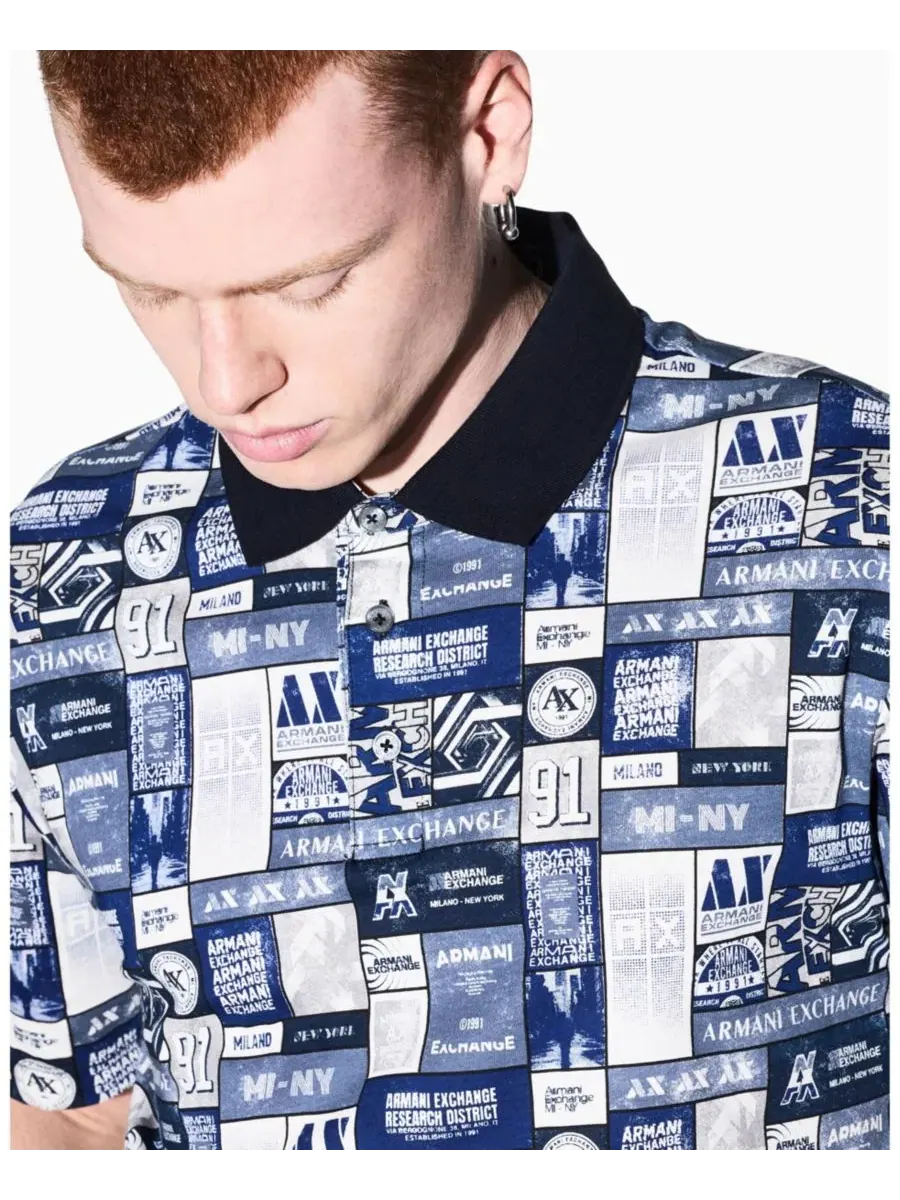 Поло из хлопкового джерси с принтом Collage Logo A|X Armani Exchange — изображение 8 из 8, белый
