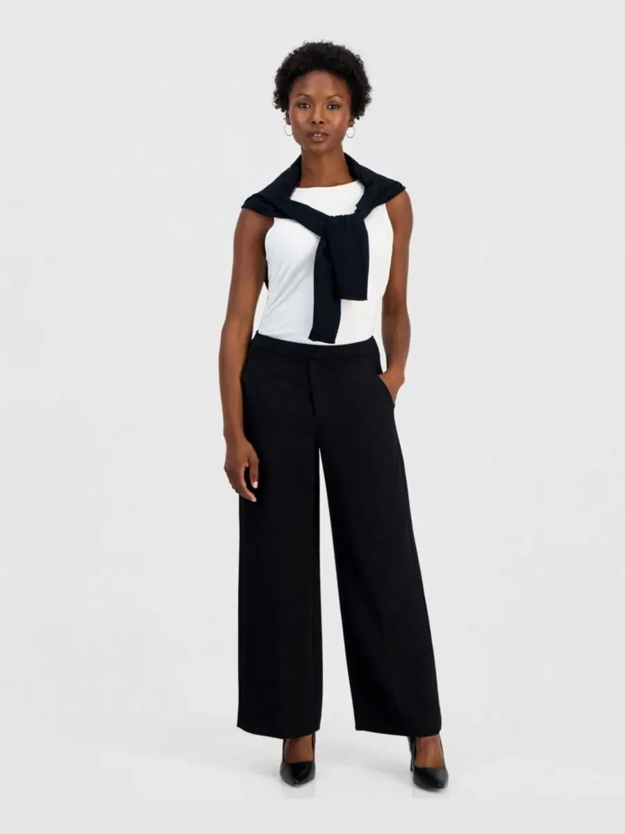 Брюки прямого кроя с высокой посадкой, без застежек, модель Petite High-Rise Wide-Leg I.N.C — изображение 1 из 6