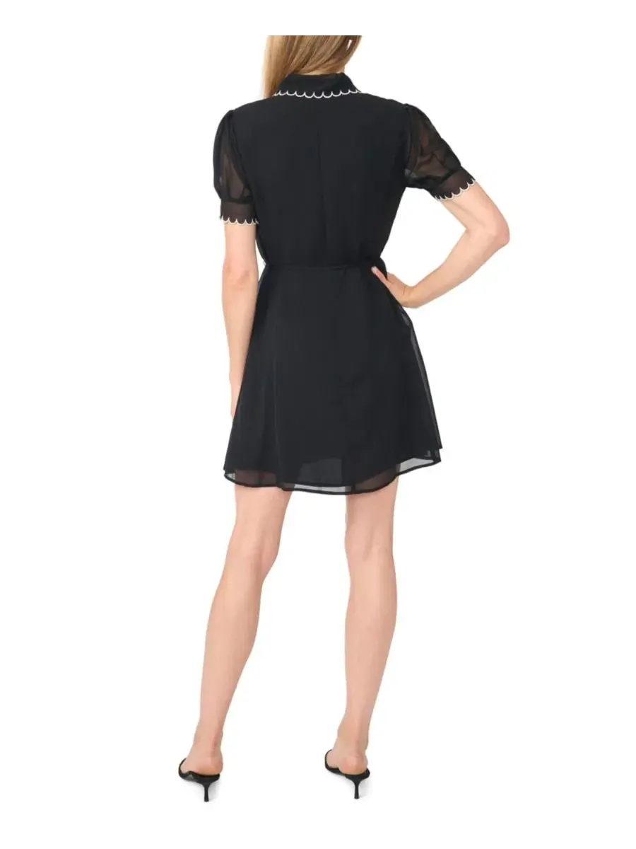 Платье мини с контрастной строчкой и съемным поясом, модель Contrast Stitch Short-Sleeve Scallop — изображение 3 из 3