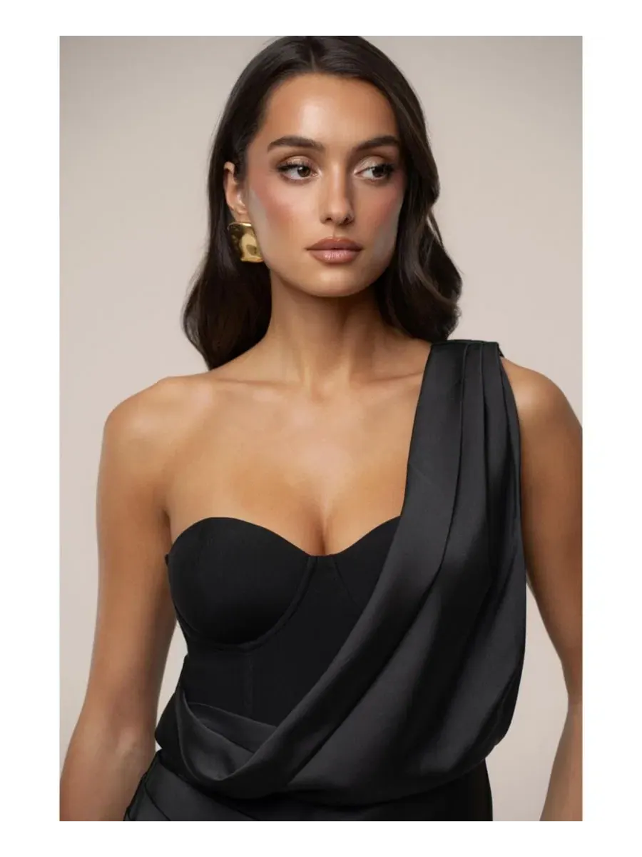 Женское макси-платье Draped Radiance Jluxlabel — изображение 3 из 8, черный