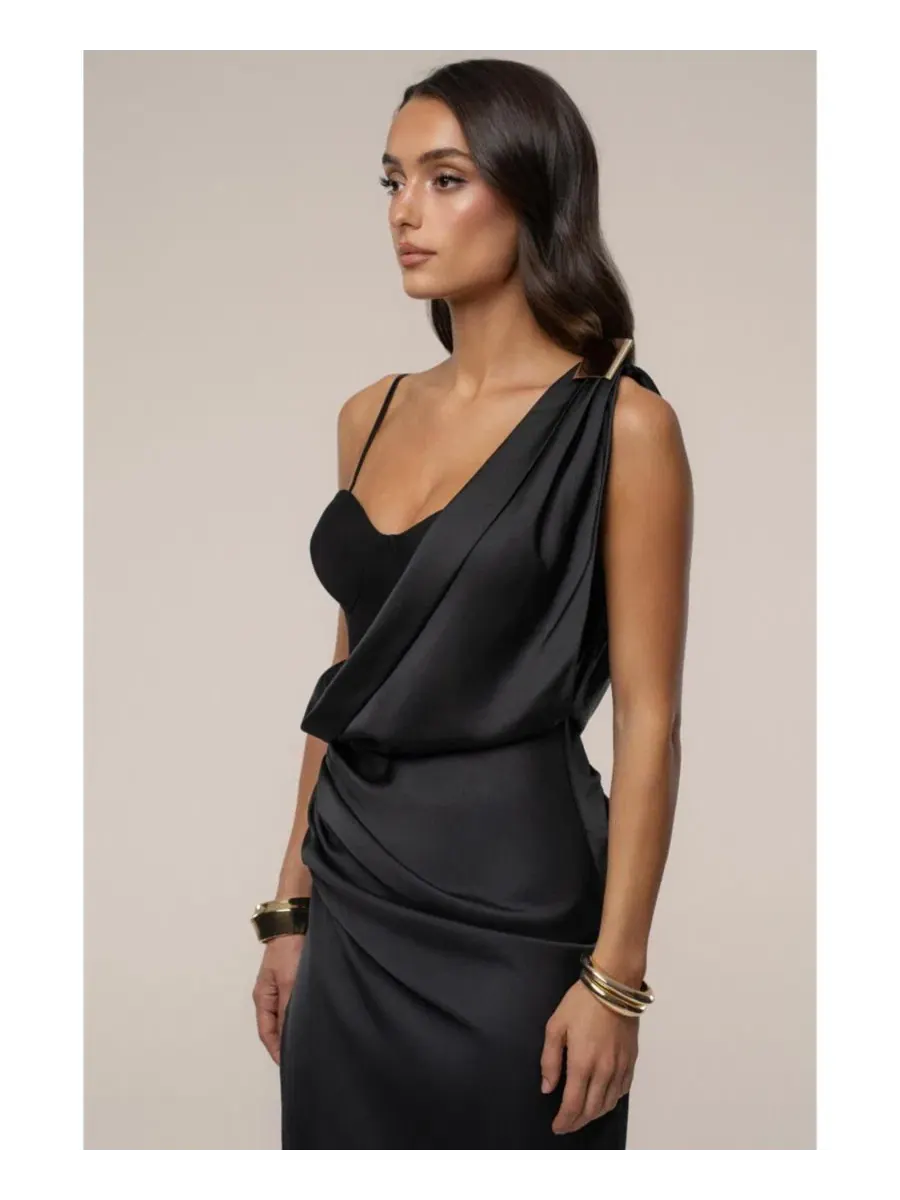 Женское макси-платье Draped Radiance Jluxlabel — изображение 7 из 8, черный
