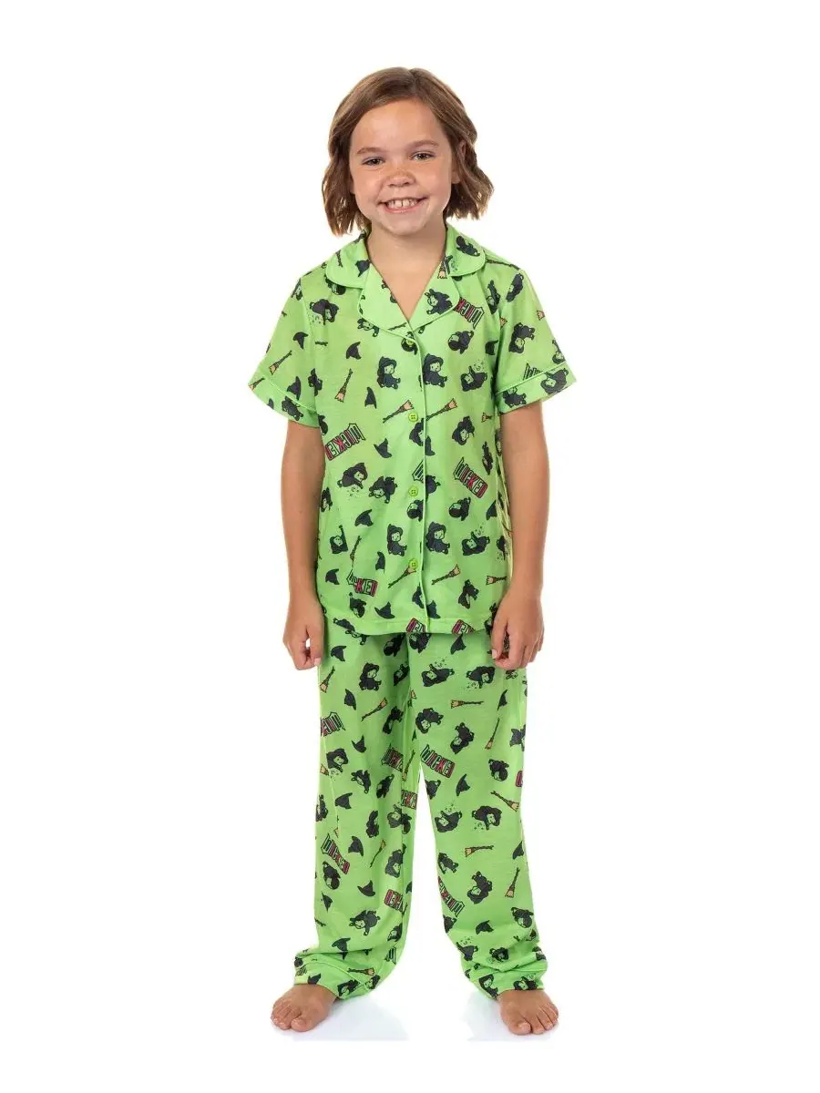 Пижамный комплект с принтом Elphaba Chibi Broom Hat Design Wicked — зеленый