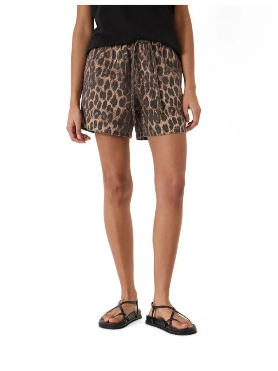 Шорты Betty из денима с эластичным поясом и принтом Leopard Hush — изображение 1 из 6, коричневый