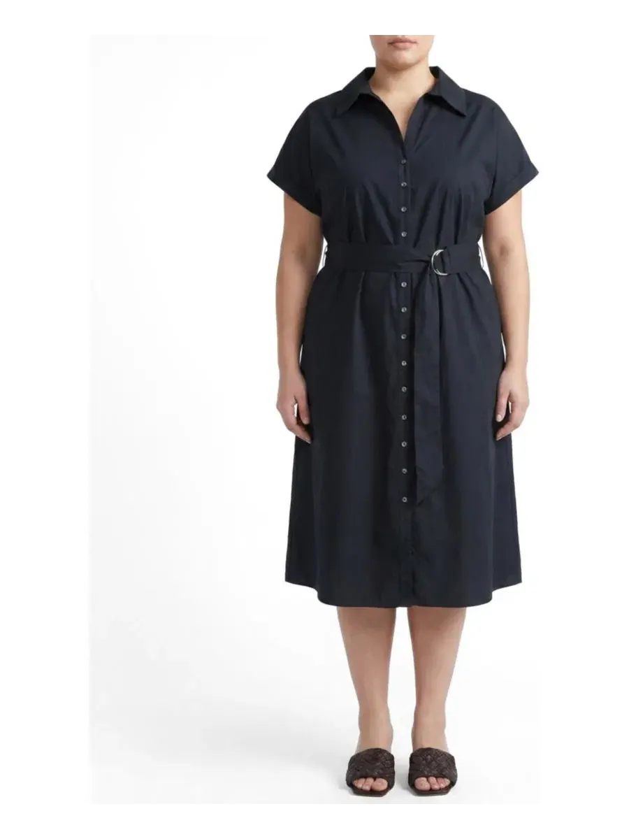Платье-рубашка с поясом Sandy Stretch Poplin Plus Size Universal Standard — изображение 1 из 3, черный