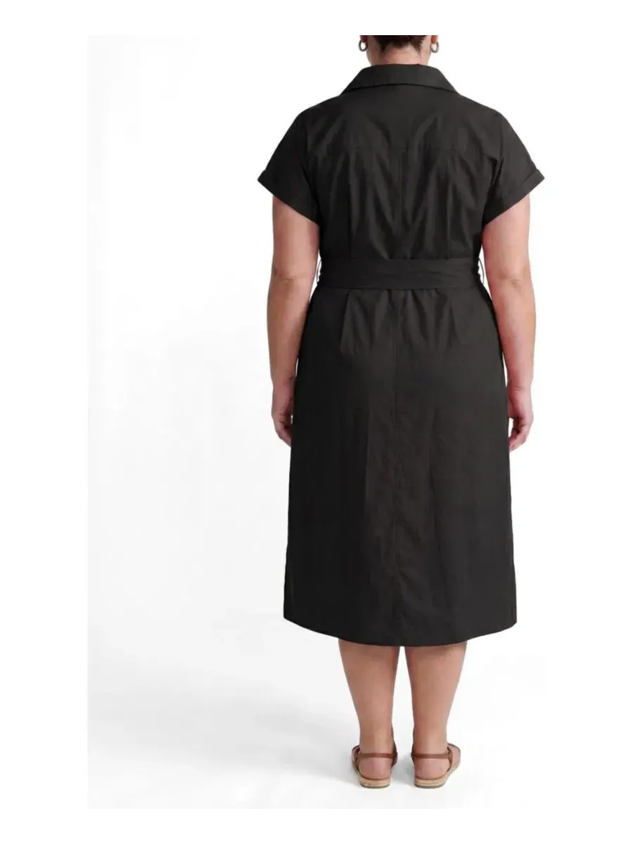 Платье-рубашка с поясом Sandy Stretch Poplin Plus Size Universal Standard — изображение 2 из 3, черный
