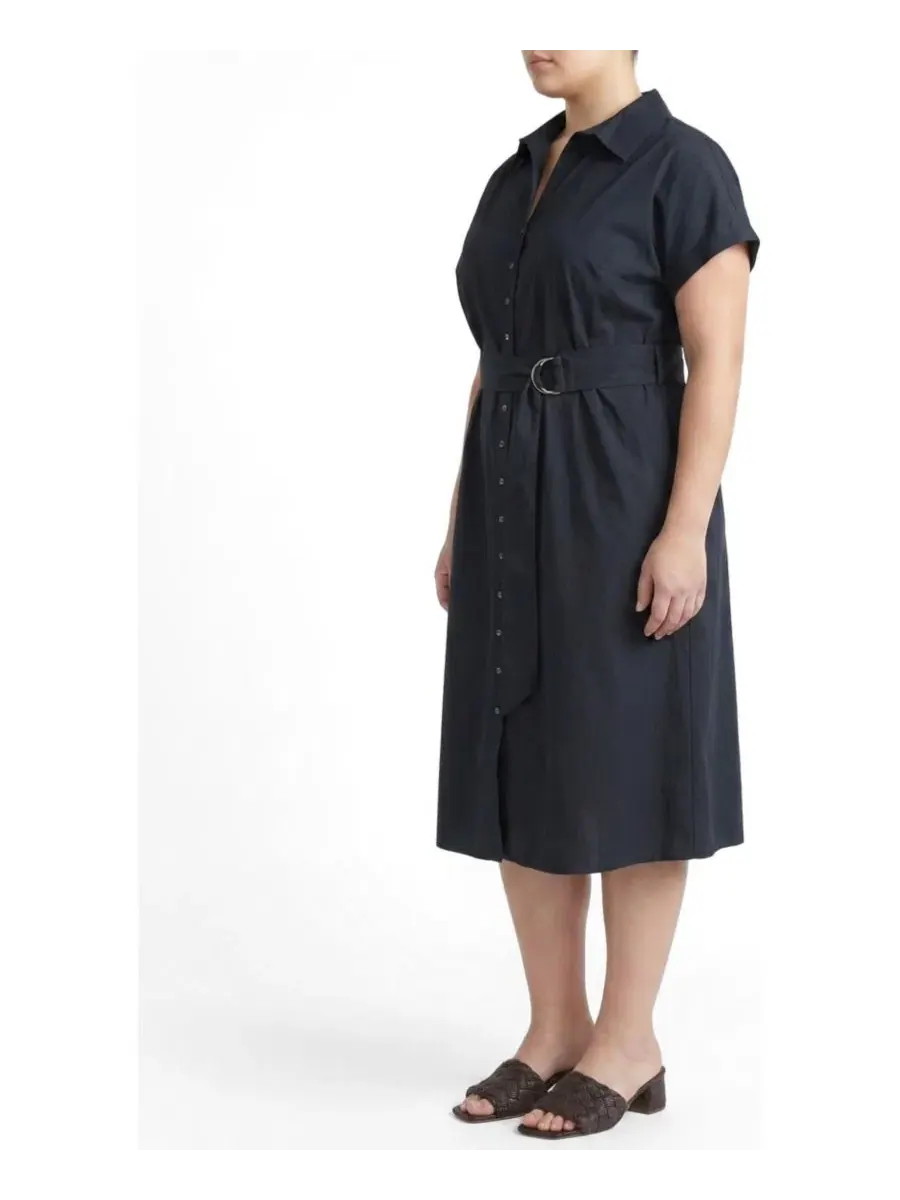 Платье-рубашка с поясом Sandy Stretch Poplin Plus Size Universal Standard — изображение 3 из 3, черный
