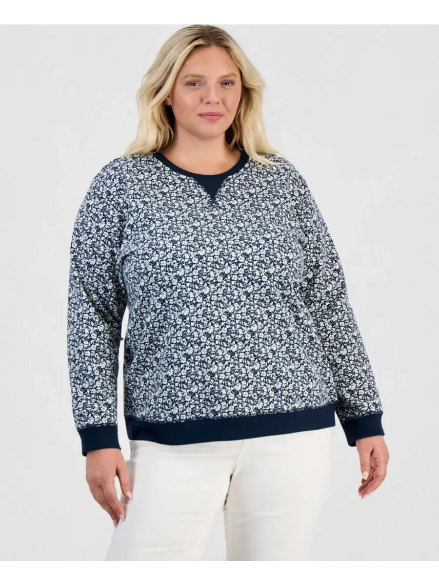 Женский свитшот с флисом и принтом Plus Size Style & Co — изображение 1 из 4, синий