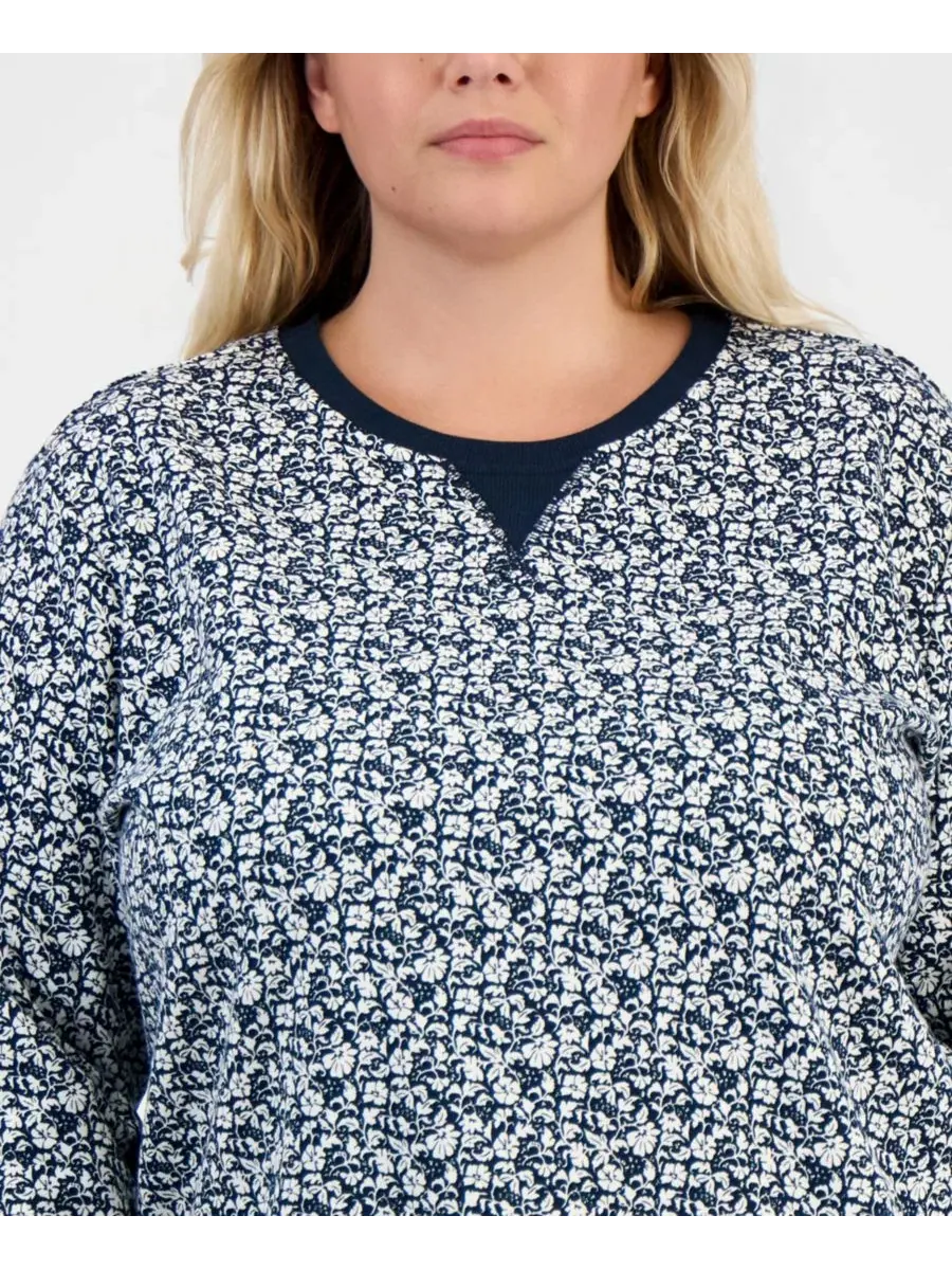 Женский свитшот с флисом и принтом Plus Size Style & Co — изображение 3 из 4, синий