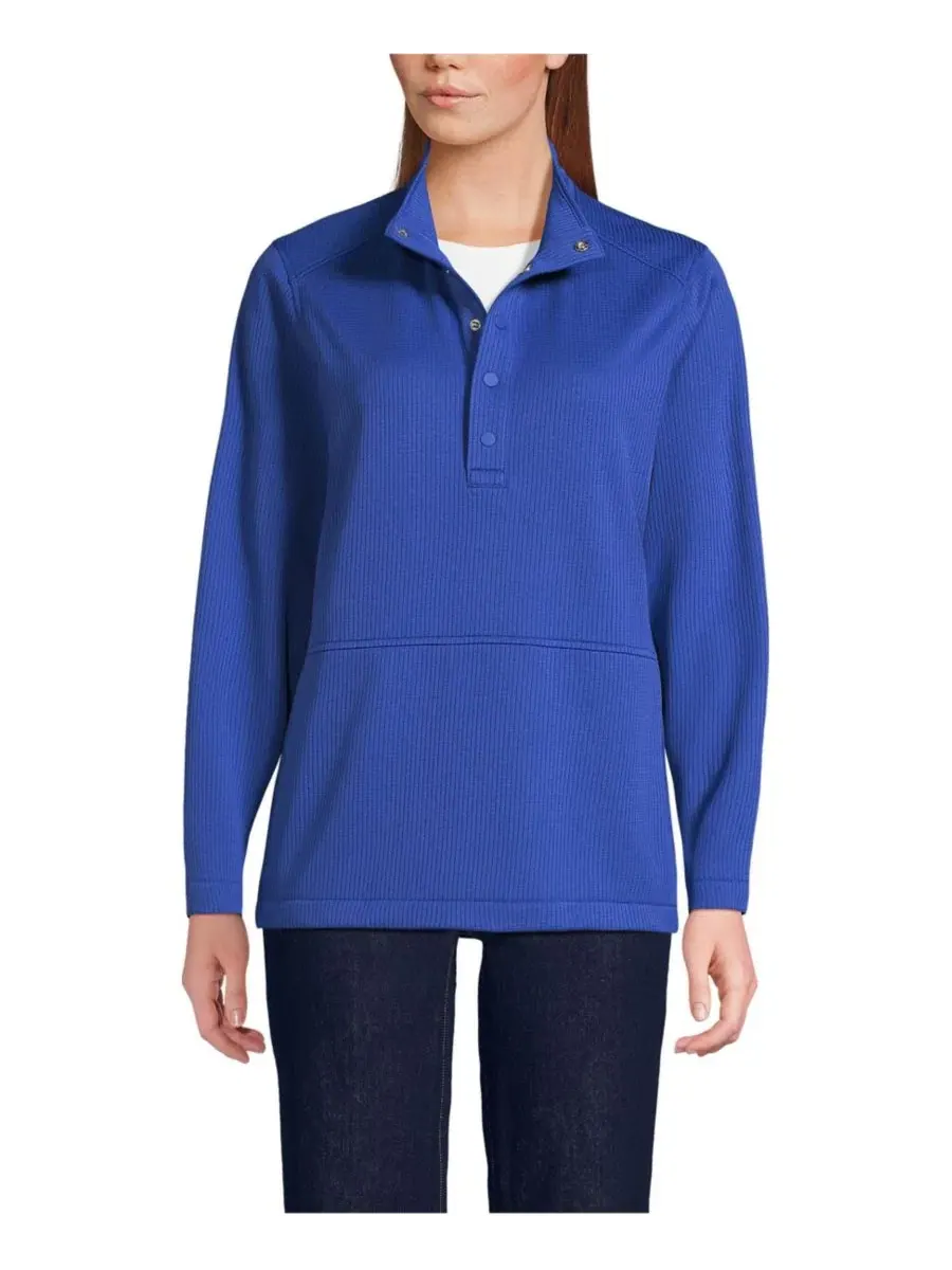 Пуловер с воротником-поло Grid Tech Snapneck Pullover Lands' End — изображение 1 из 4, темный синий